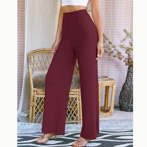 Woman’s Ribbed Knit Wide Leg Palazzo Pants - Picture 5 of 6
